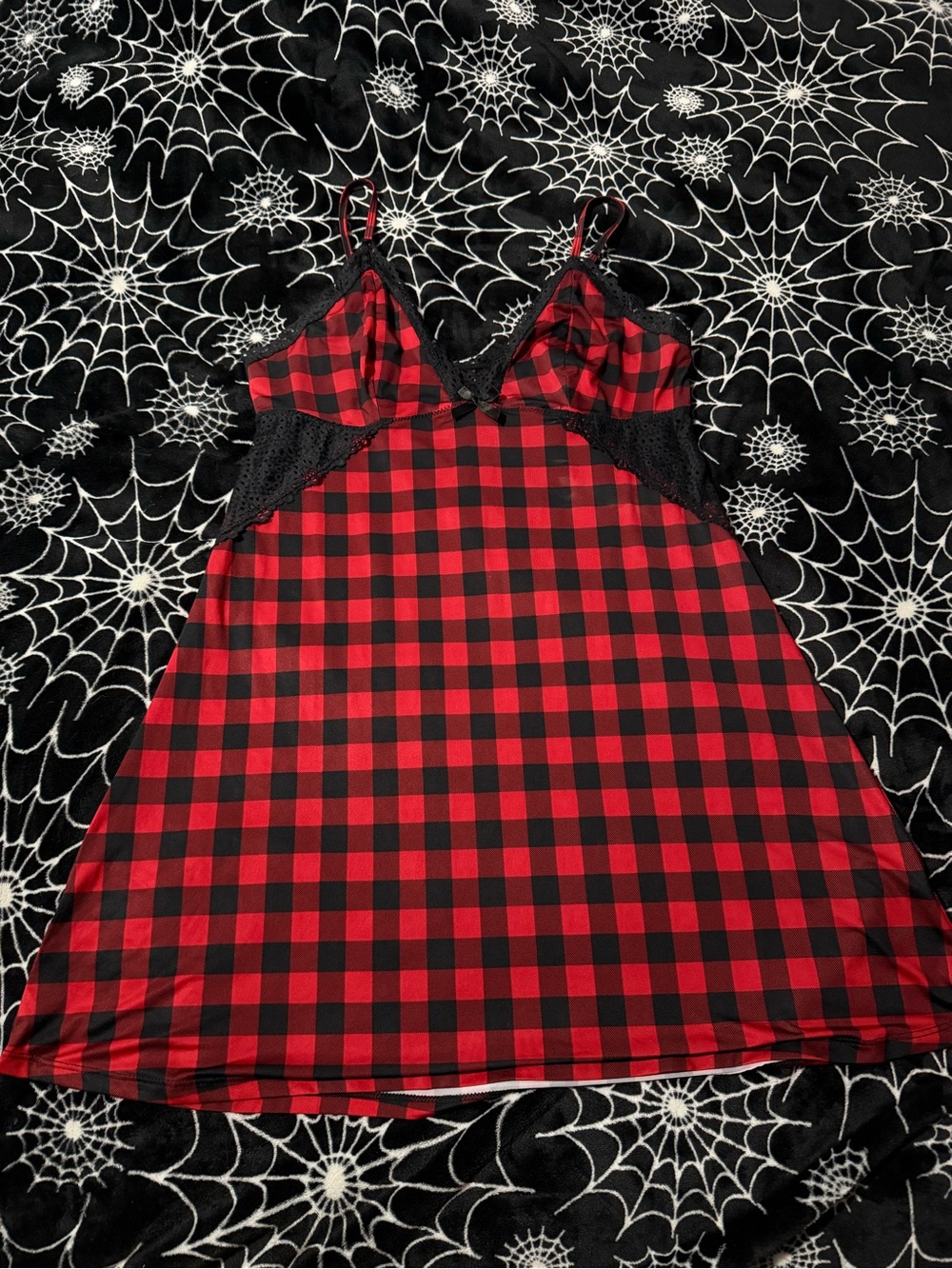 La Vie En Rose Red & Black Buffalo Plaid Lace Chemise